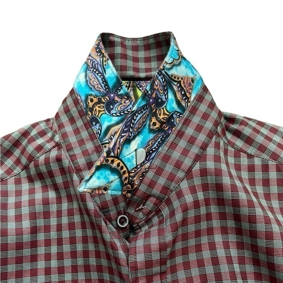 Robert Graham Checked Button Shirt Paisley Cuffs Medium Long Sleeve Rare Luxury - Picture 7 of 12
